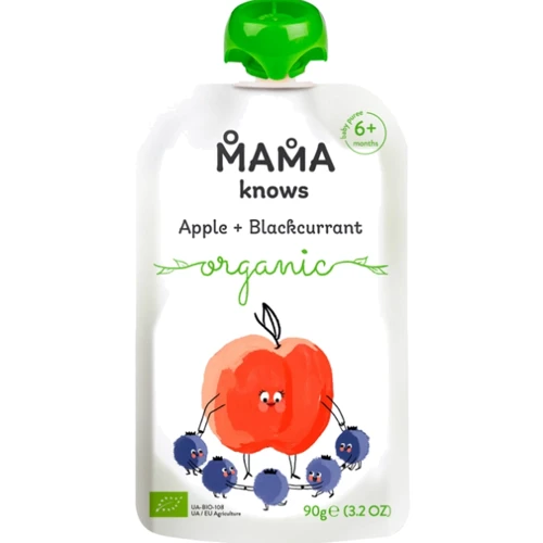 Пюре Mama knows Органічні яблука та чорна смородина без цукру 90 г (4820016254572)
