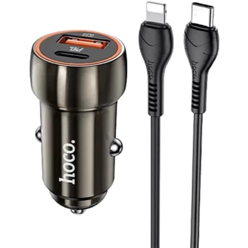 Зарядний пристрій Hoco Car Charger Z46A USB+USB-C 20W Grey with USB-C to Lightning Cable (S25722)