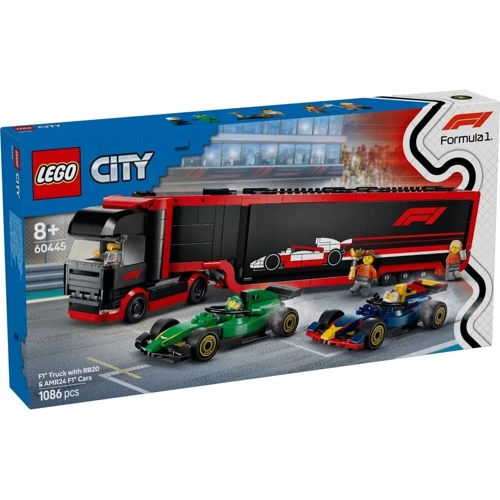 Конструктор LEGO City Грузовик F1 с автомобилями RB20 и AMR24 1086 деталей (60445)