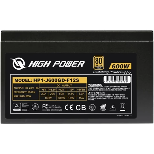 Блок питания HighPower 600W 80+ GOLD (HP1-J600GD-F12S)