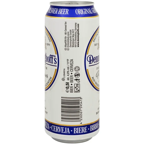 Пиво Denninghoff's Pilsener светлое фильтрованное 4.9 % 0.5 л ж/б (FSH_4250501595413): Объем, л 0.5