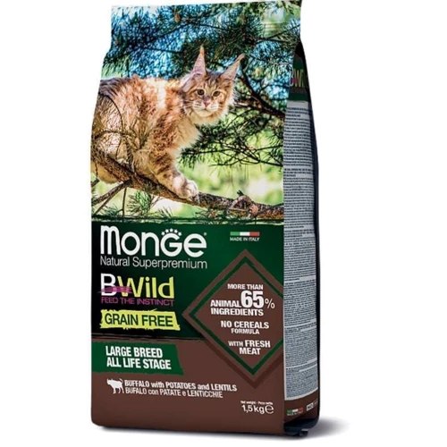 Сухой корм для котов Monge BWild Grain Free Buffalo Large Breeds All Life Stages с мясом буйвола для крупных кошек на всех стадиях жизни 1.5 кг (70012065)
