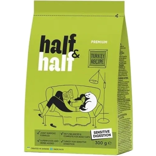Сухой корм Half & Half для котов с чувствительным пищеварением с индейкой 300 г (4820261920949)