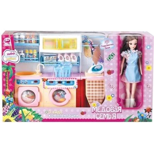 Детский игровой набор QunFengToys Прачечная "Медовая семья" с куклой (29 см) (2802S-D/R)