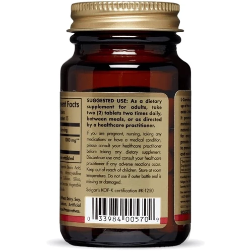 Solgar L-Carnitine Солгар L-карнитин 500 mg, 60 таблеток: Пол Унисекс