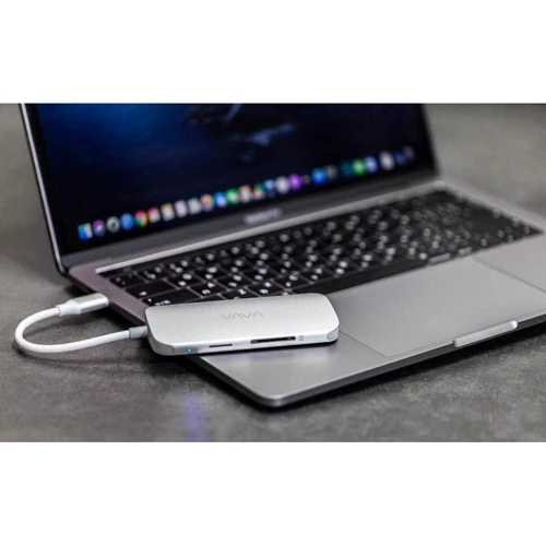 Адаптер VAVA Adapter USB-C to 3xUSB+USB-C+RJ45+micro SD+SD+HDMI 100W Silver (VA-UC006) фото 4