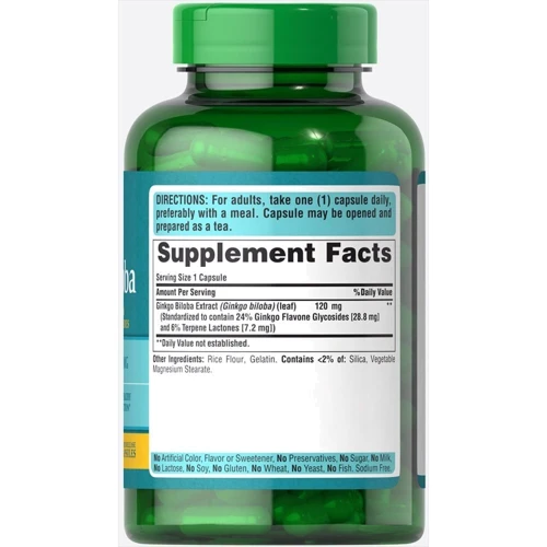 Puritan's Pride Ginkgo Biloba Standardized Extract 120 mg 200 caps Гинкго Билоба стандартизированный экстракт: Пол Унисекс