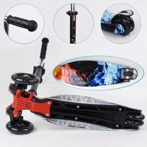 Самокат детский с алюминиевой трубкой руля + 4 колеса PU со светом Best Scooter A Black/Blue/Red (99660): Количество колес 4