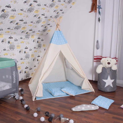 Детская палатка Springos Tipi XXL вигвам бело-голубая (TIP06)