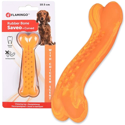 Іграшка Flamingo Rubber Saveo Curved Bone Chicken вигнута кістка жувальна для собак, смак курки 10.5х3.5 см (53574)