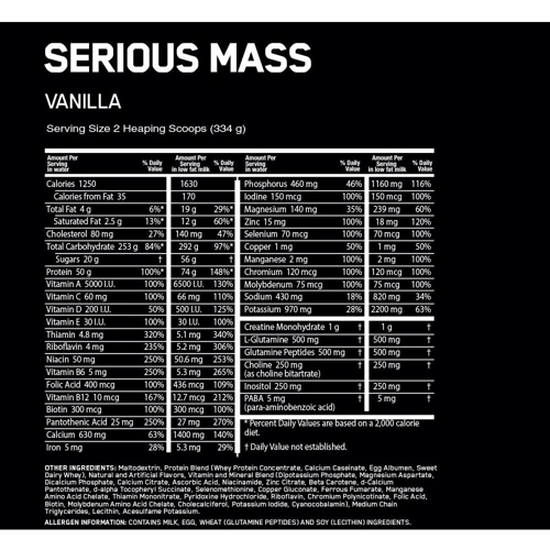 Гейнер Optimum Nutrition Serious Mass 2727 g /8 servings/ Vanilla: Пол Унисекс