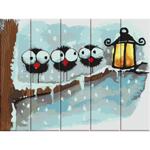 Картина по номерам Art Story на дереве Зимние галчонки 30х40 см (ASW058)