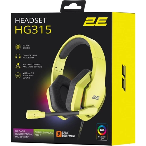 Навушники 2E Gaming HG315 RGB USB 7.1 Yellow (2E-HG315YW-7.1) фото 6