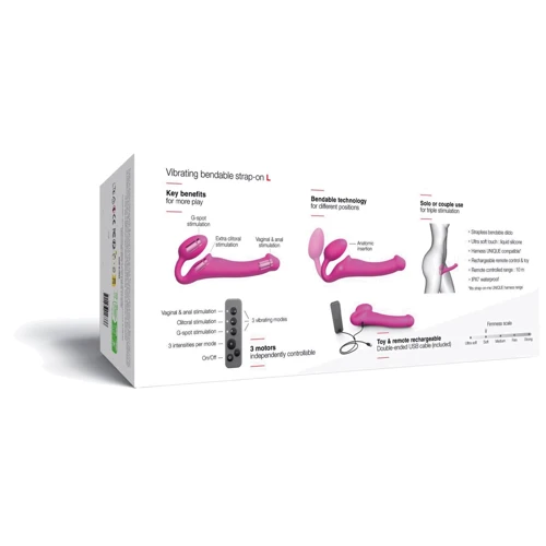 Безремневой страпон с вибрацией Strap-On-Me Vibrating Fuchsia M, регулируемый, пульт ДУ