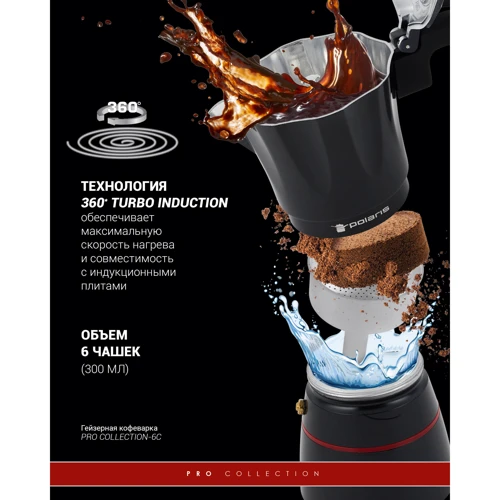 Кофеварка гейзерная Polaris PRO collection-6C на 6 чашек (17226): Тип кофеварка гейзерная