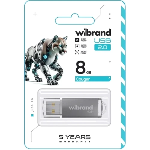 USB-флешка Wibrand 8Gb Cougar USB 2.0 Silver (WI2.0/CU8P1S): Стандарт USB USB 2.0