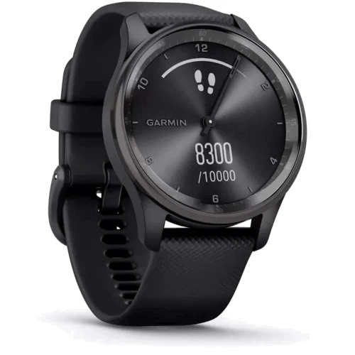 Смарт-годинник Garmin Vivomove Trend Slate Stainless Steel Bezel with Black Case and Silicone Band (010-02665-00): Фітнес-функції Секундомер, GPS-модуль, Альтиметр, Пульсоксиметр, Шагомер, Подсчет калорий, Пульсометр