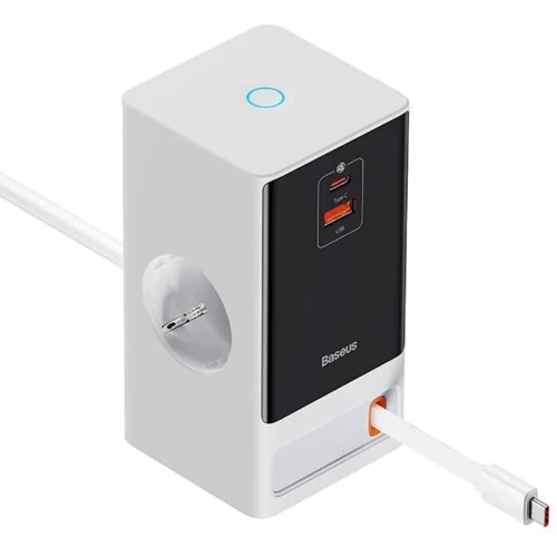 Зарядний пристрій Baseus Wall Charger 2AC+USB+USB-C PowerCombo PowerStrip Retractable-C 65W White (PSLR000602): Кабель в комплекті встроенный
