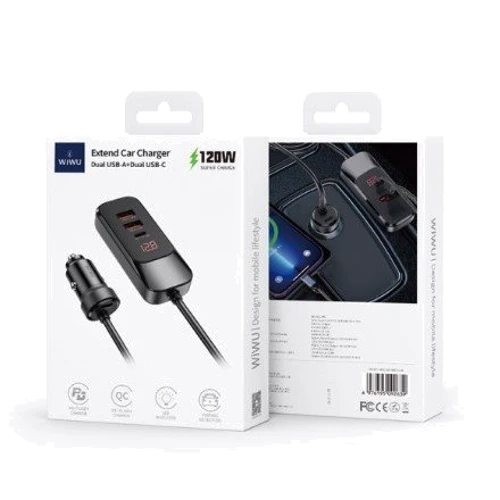 Зарядний пристрій WIWU Car Charger 2xUSB+USB-C Extend Wi-QC015 120W Black фото 6
