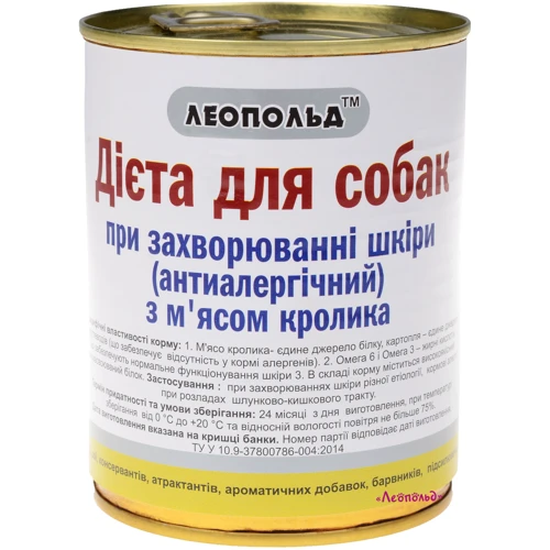 Вологий корм для собак Леопольд Дієта при захворюванні шкіри з кроликом 360 г 