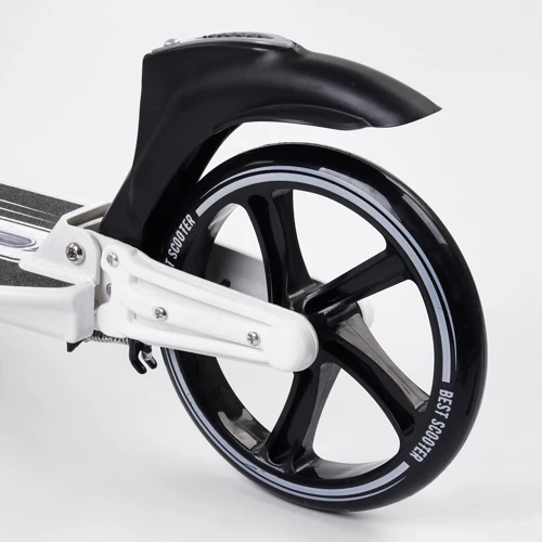 Самокат двоколісний Best Scooter PU колеса, 2 амортизатора, затиск керма, ручне гальмо Black / White (99643): Матеріал коліс поліуретан