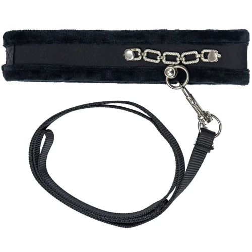 Ошейник с поводком Punishment Crystal Collar & Leash Black