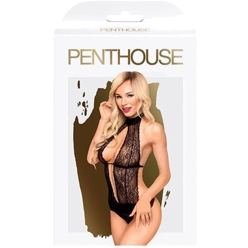 Боди с высоким воротником и глубоким декольте Penthouse - Perfect Lover Black L/XL