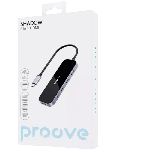 Адаптер Proove Adapter Shadow USB-C to 2xUSB3.0+2xUSB-C+HDMI Dark Gray (HBSW10221205): Колір серый