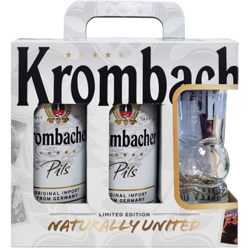 Подарунковий набір пива Футбол Krombacher Pils 4.8% 5х0.5 л + келих 0.2 л (4008287958201)