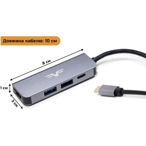 Адаптер Frime Adapter USB-C to USB3.0+USB2.0+PD+HDMI Space Grey (FH-4in1.201HP): Інтерфейс підключення USB-C