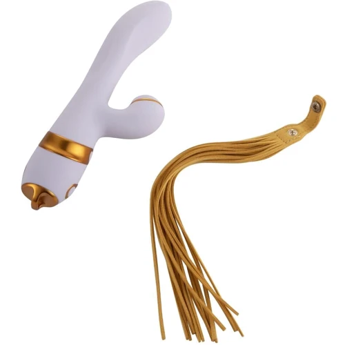 Вибратор-кролик с флоггером LOCKINK Sevanda Whip Vibrating Massage Wand - White & Golden