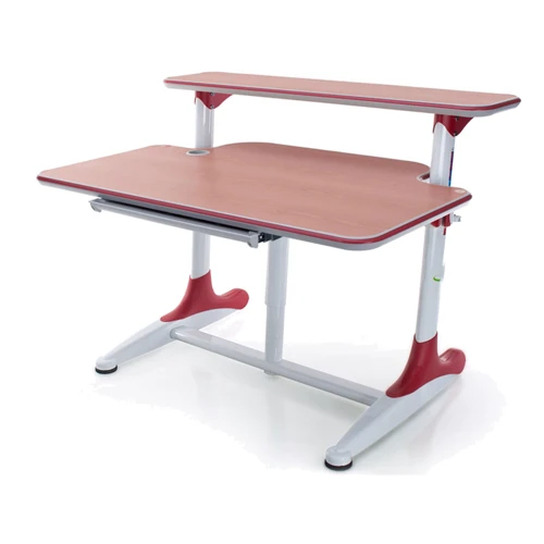 Стол Mealux Platon WR Beech с полкой (арт.ВD-205 WR Beech+полка BD-PK5) - столешница бук / накладки на ножках красные