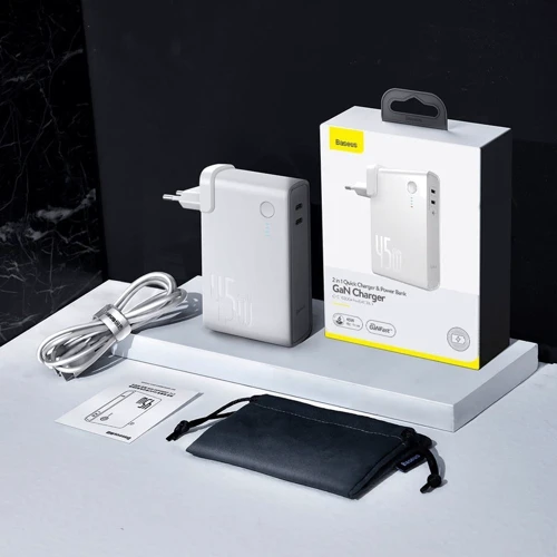 Зарядное устройство Baseus Wall Charger Power Station GaN 2xUSB-C 45W + Power Bank 1000mAh White (PPNLD-F02) фото 6