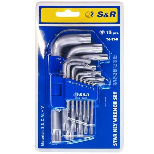 Набор шестигранных ключей S&R TX 15шт (365413015): Назначение набора Для домашнего использования