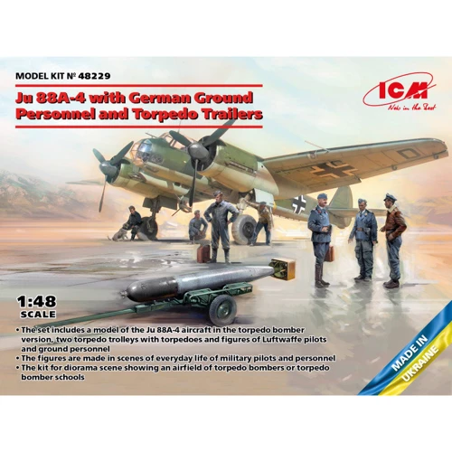 Бомбардировщик ICM Ju 88A-4 с Немецким наземным персоналом и торпедными тележками