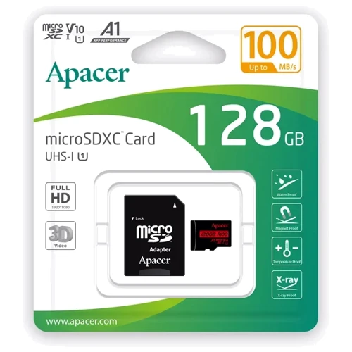 Карта памяти Apacer 128GB microSDHC Class 10 UHS-I U1 + adapter (AP128GMCSX10UB-R): Тип карты MicroSDHC