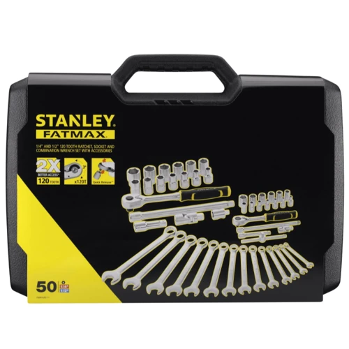 Набір торцевих головок з тріскачкою 50 предметів Stanley FMMT82827-1: Комплектація набору комбинированные ключи, трещетки, воротки, удлинители, торцевые головки