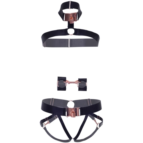 Комплект атласных ремней для бондажа Leg Avenue Satin elastic harness Set, One size, Black