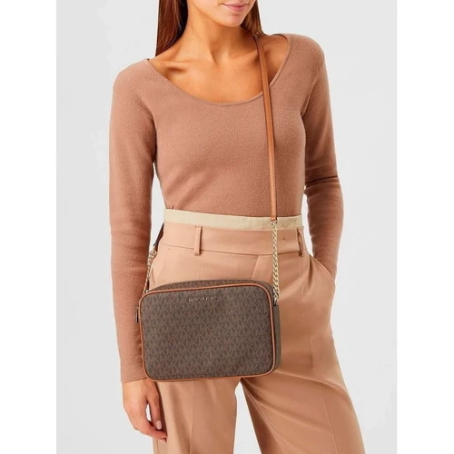 Женская сумка кросс боди Michael Kors JET SET LG EW CROSSBODY темно-коричневая (32F1GJ6C7B200): Фактура Сафьяно, Матовая