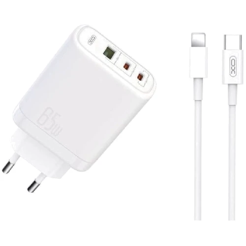 Зарядное устройство XO Wall Charger 2xUSB-C+USB CEO04 65W White with Cable USB-C to Lightning: Кабель в комплекте Lightning, USB-C