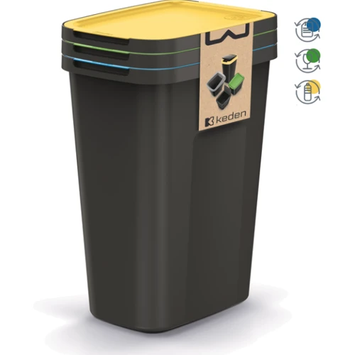 Баки для сортування сміття Prosperplast Keden Compacta Q Plus, комплект 3х35л чорний, кришка синя/зелена/жовта (5905197562223)