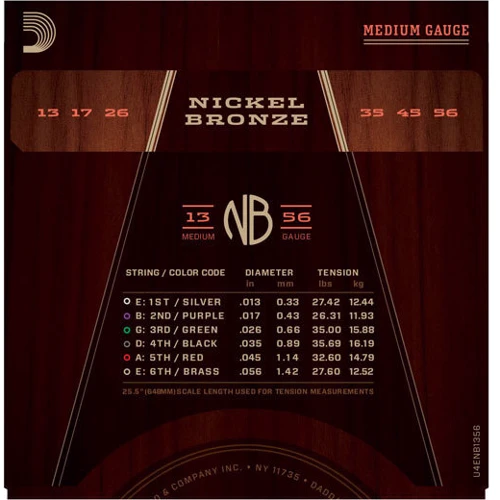Струна для гитар Струны D`ADDARIO NB1356 NICKEL BRONZE MEDIUM 13-56: Тип Комплект струн