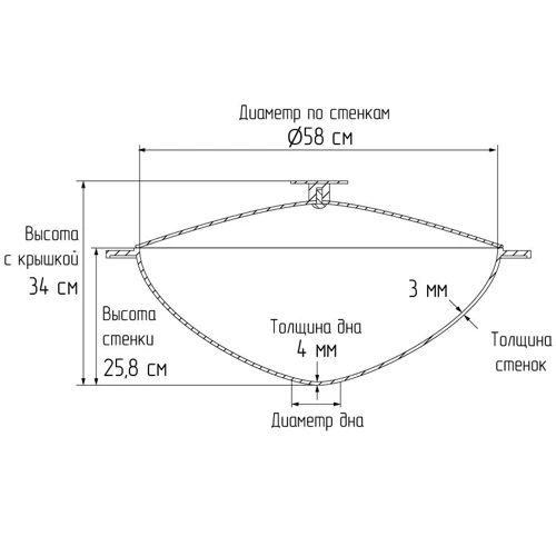 Казан Біол татарський із кришкою 58 см 40 л (KT4000): Діаметр, см 58