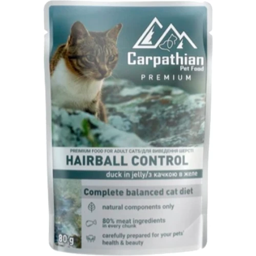Влажный корм для котов Carpathian Pet Food Hairball Утка в желе вывод шерсти 80 г 24 шт (4820111141371-24): Тип Влажный корм