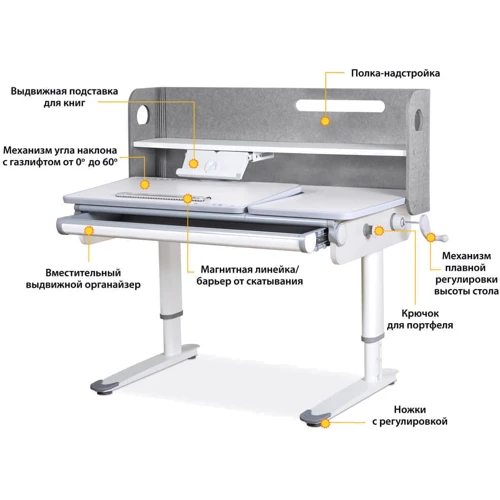 Детский стол Mealux Denver Plus Grey (арт.BD-660 G Plus): Тип Парта