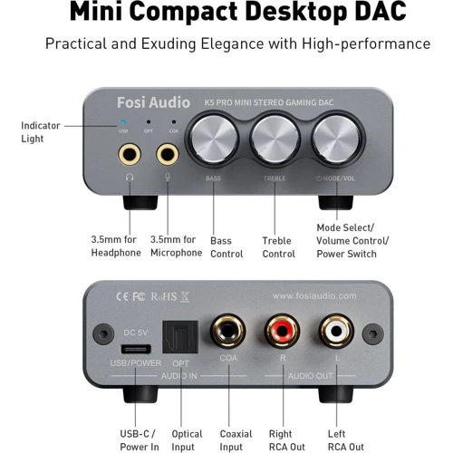 Fosi Audio SPDIF/Coaxial на RCA/3.5 K5 Pro Black: Тип устройства ЦАП с усилителем