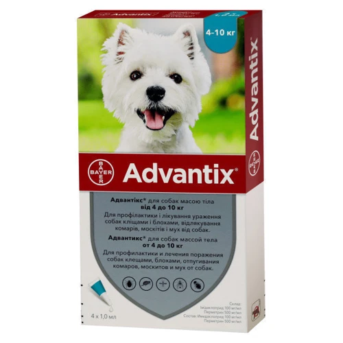 Капли Bayer/Elanco Advantix для собак 4-10 кг от заражений экто паразитами 1 уп. 4 пипетки (4007221047230) фото 10