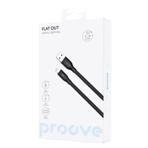 Кабель Proove USB Cable to Lightning Flat Out 2.4A 1m Black (CCFO20001101): Тип USB Cable - Lightning