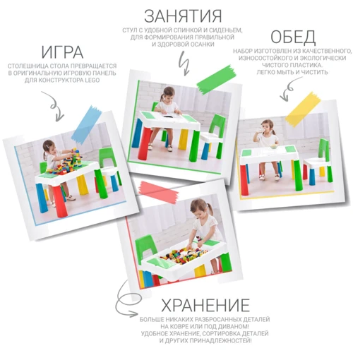Детский многофункциональный столик Poppet Колор Грин 5 в 1 и стульчик (2035006): Возрастная группа от 1 года