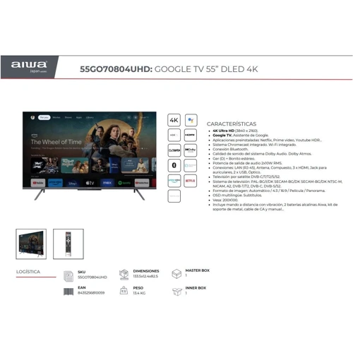 Телевизор Aiwa 55GO70804UHD: Экран 55" (3840x2160)